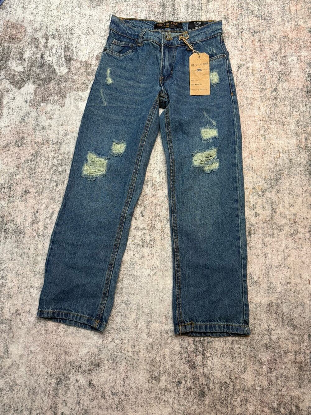 NWT Ring of Fire Relaxed Denim Straight Leg Jean Distressed Sz 10